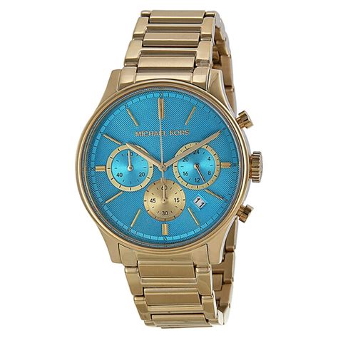 michael kors chronograph turquoise dial gold tone ladies watch mk5910|Michael Kors Watches For Women .